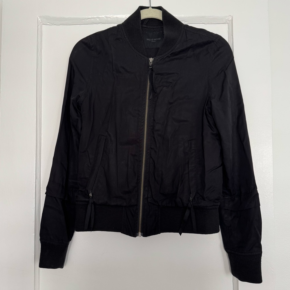 Wood Wood Black Silk Bomber Jacket S